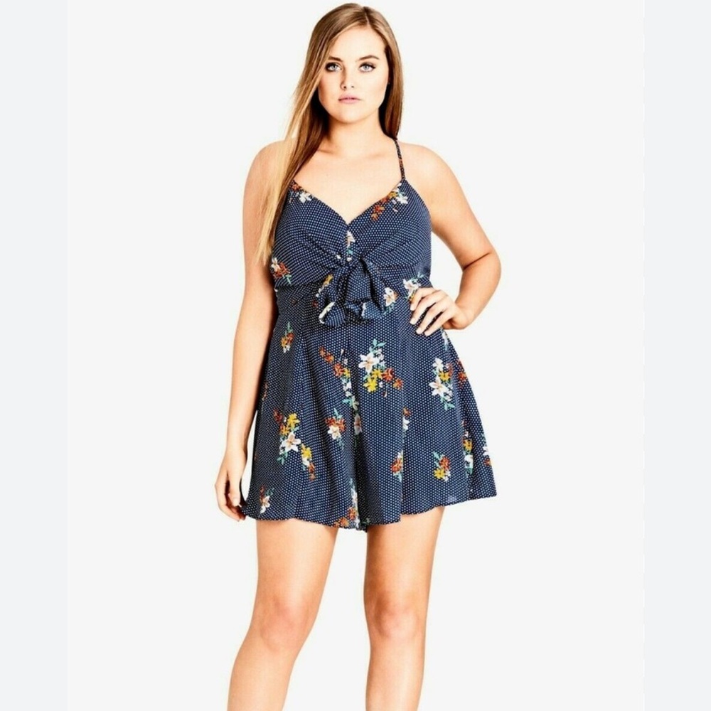 City Chic Navy Strappy Floral Jumpsuit